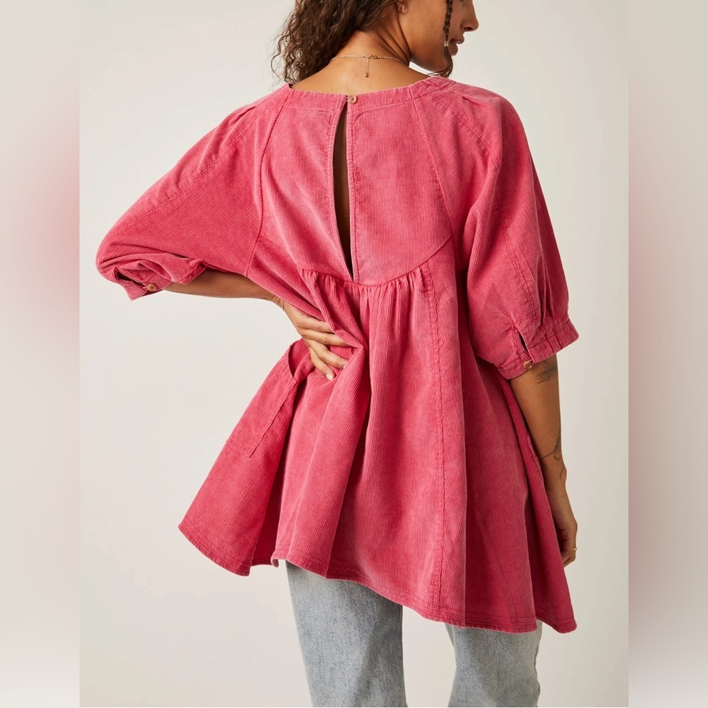 Free People Women's XS Pink Corduroy Puff Sleeve Tunic Top - Picture 6 of 16
